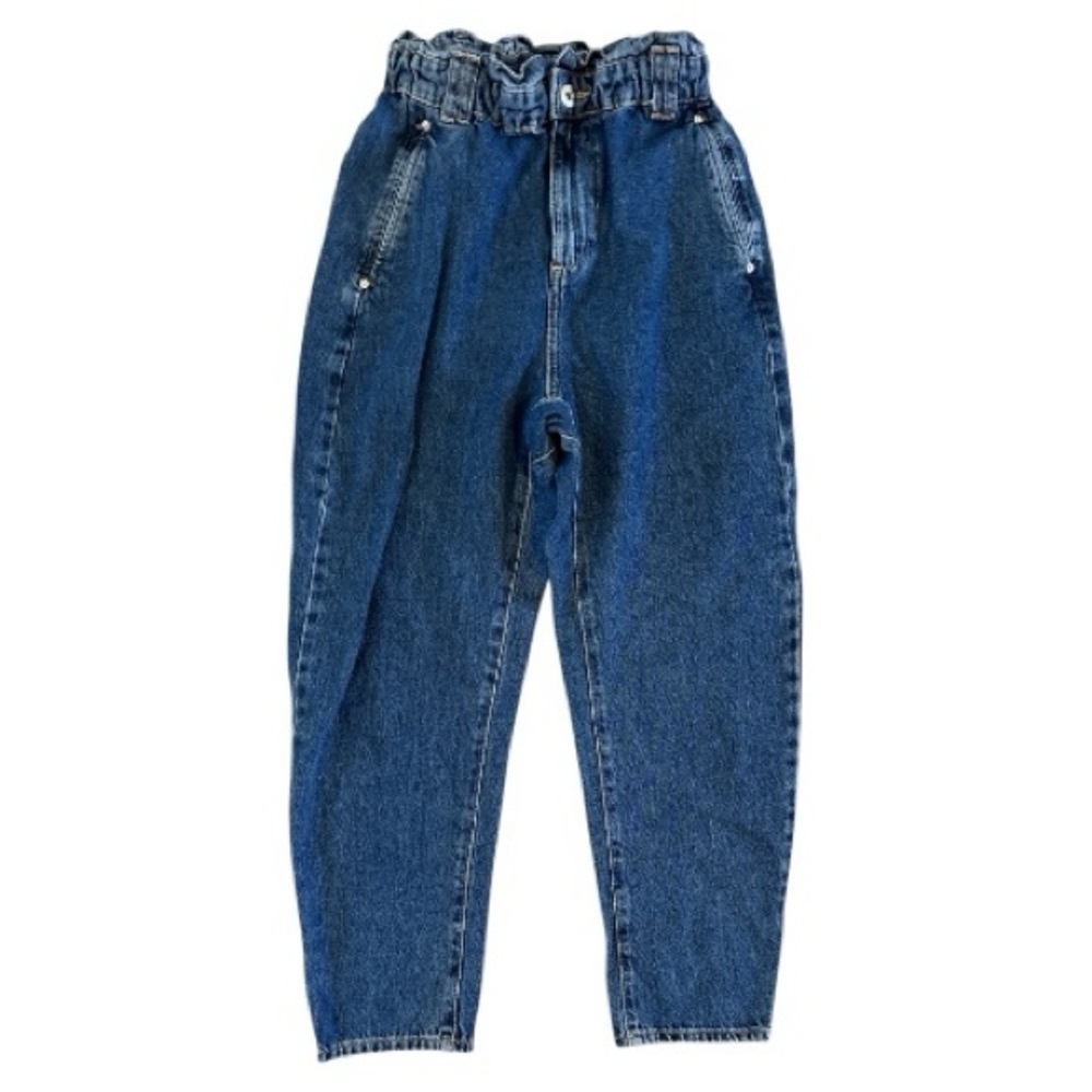 Zara Baggy Paperbag Medium Wash Ankle Jeans Size US 4